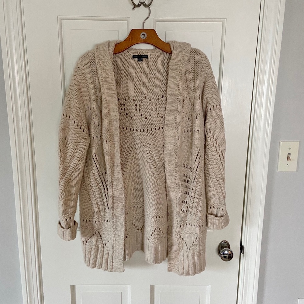 American Eagle Cable Knit Hooded Cardigan